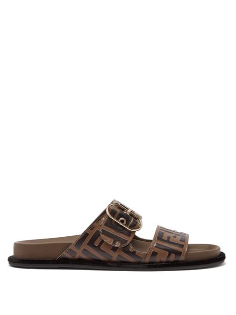 fendi logo-embossed double-strap leather sandals